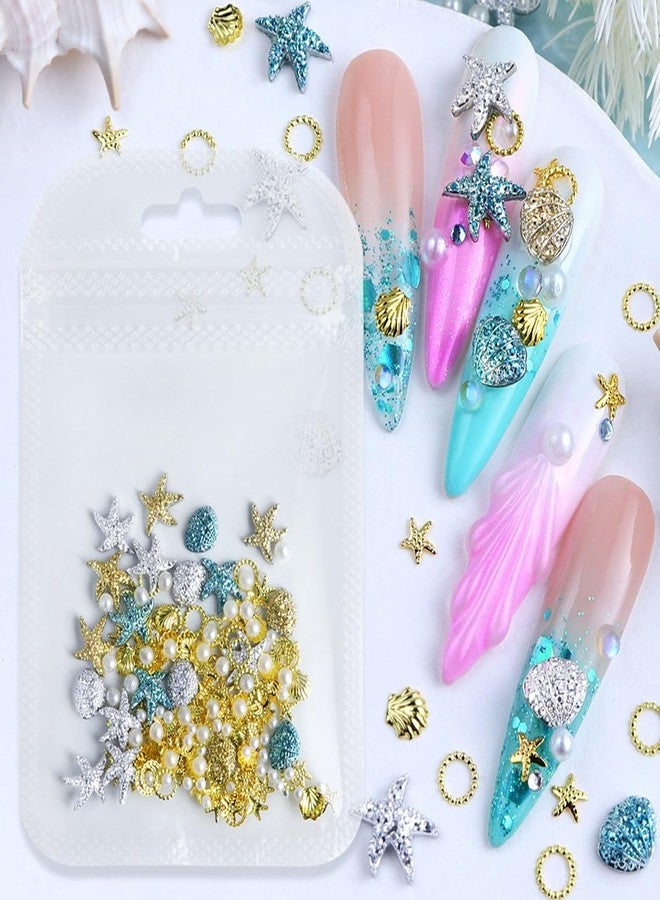 OSTTMA 100Pcs Summer Nail Charms 3D Shell Starfish Nail Art Charms Studs Pearl Rhinestones Gems Summer Sea Theme Nails Supplies Gold Silver Blue Resin Beach Manicure Decoration for Women DIY Craft Jewelry - Image 5